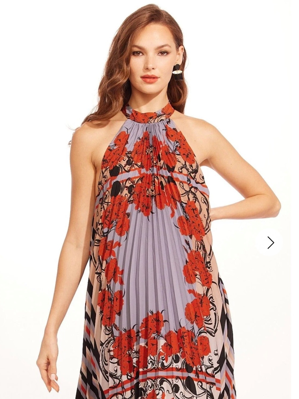 Eva Franco Lavender Maxi Dress with Red Floral Print